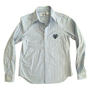 Comme Des Garcons Play Womens Striped Shirt Heart Patch Blue White Japan Small S